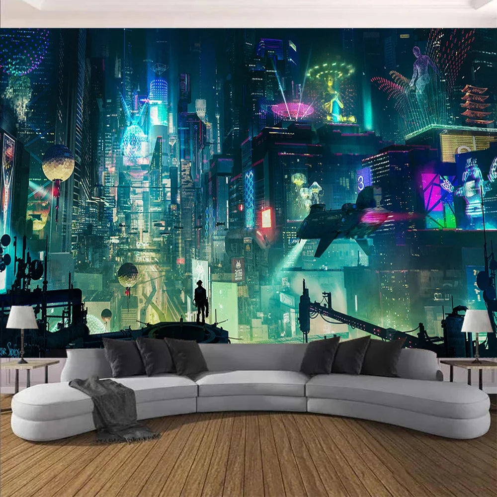 Cyberpunk Future Steam City Home Tapestry Art Wall Hanging Psychedelic Galaxy Hippie Retro Anime Tapestry Background Decoration