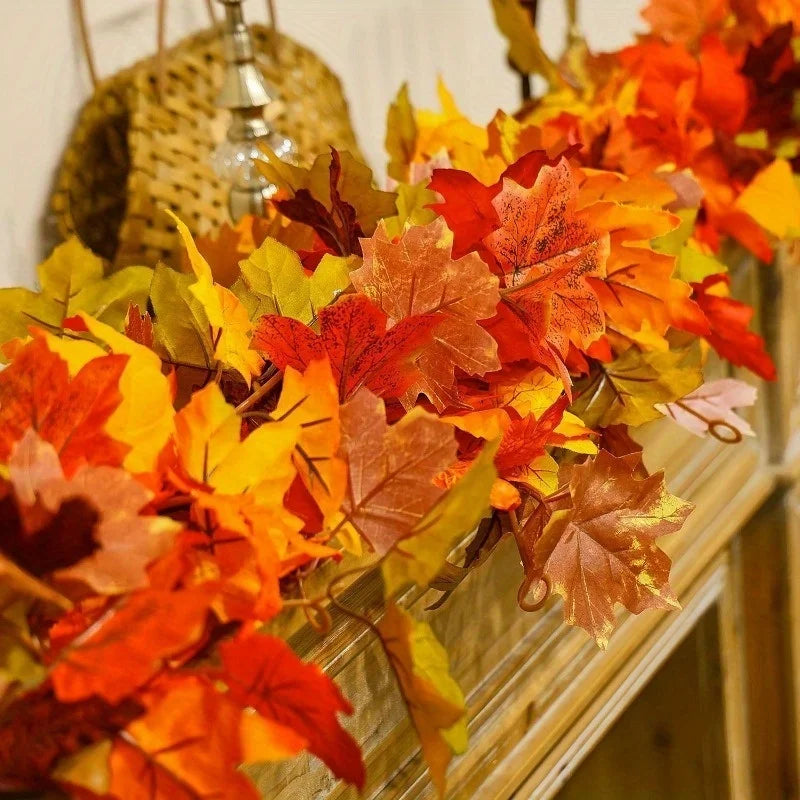 Autumn Maple Leaf Garland - Artificial Fall Vines with Vibrant Red, Orange & Yellow Leaves for Thanksgiving, home accessories