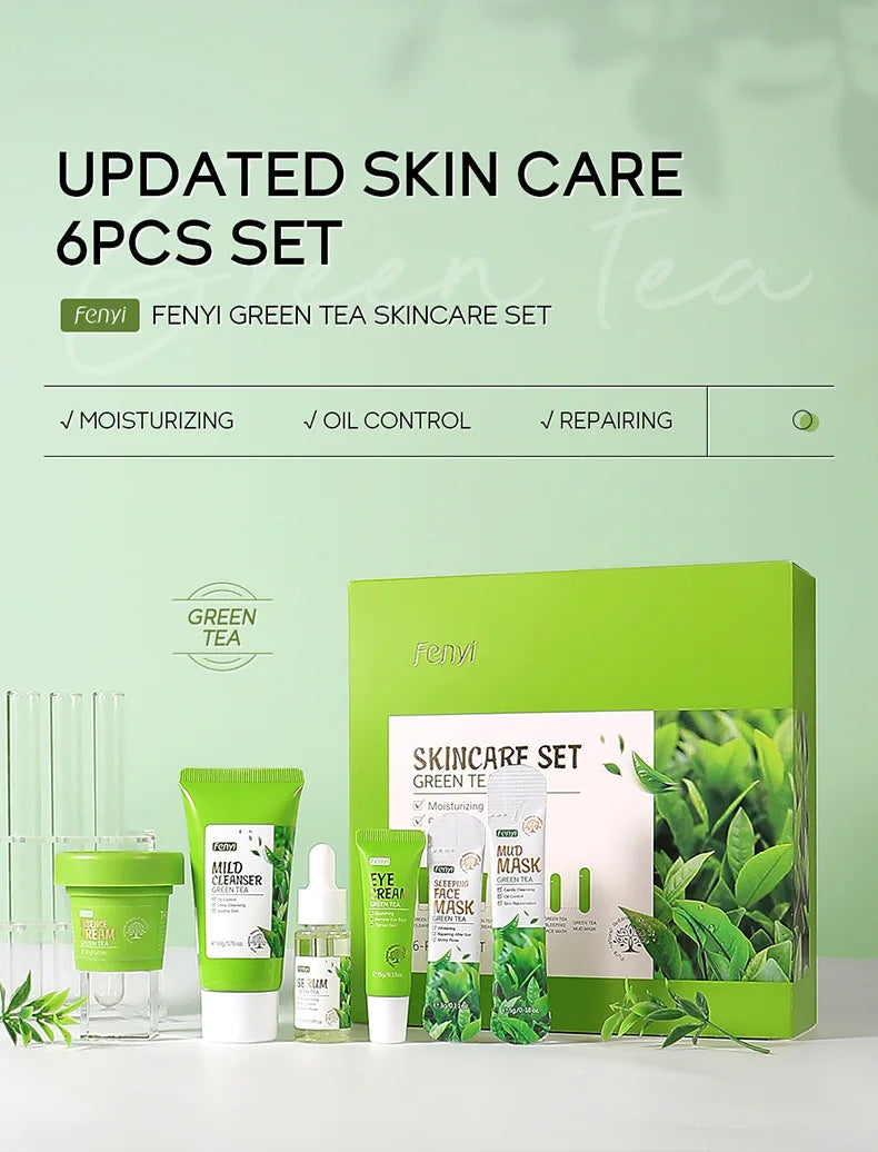 19pcs Gift Box Kit Green Tea Skin Rejuvenation Face Essence Korean Face Cream Fade Dark Circles Eye Cream Skin Care Products