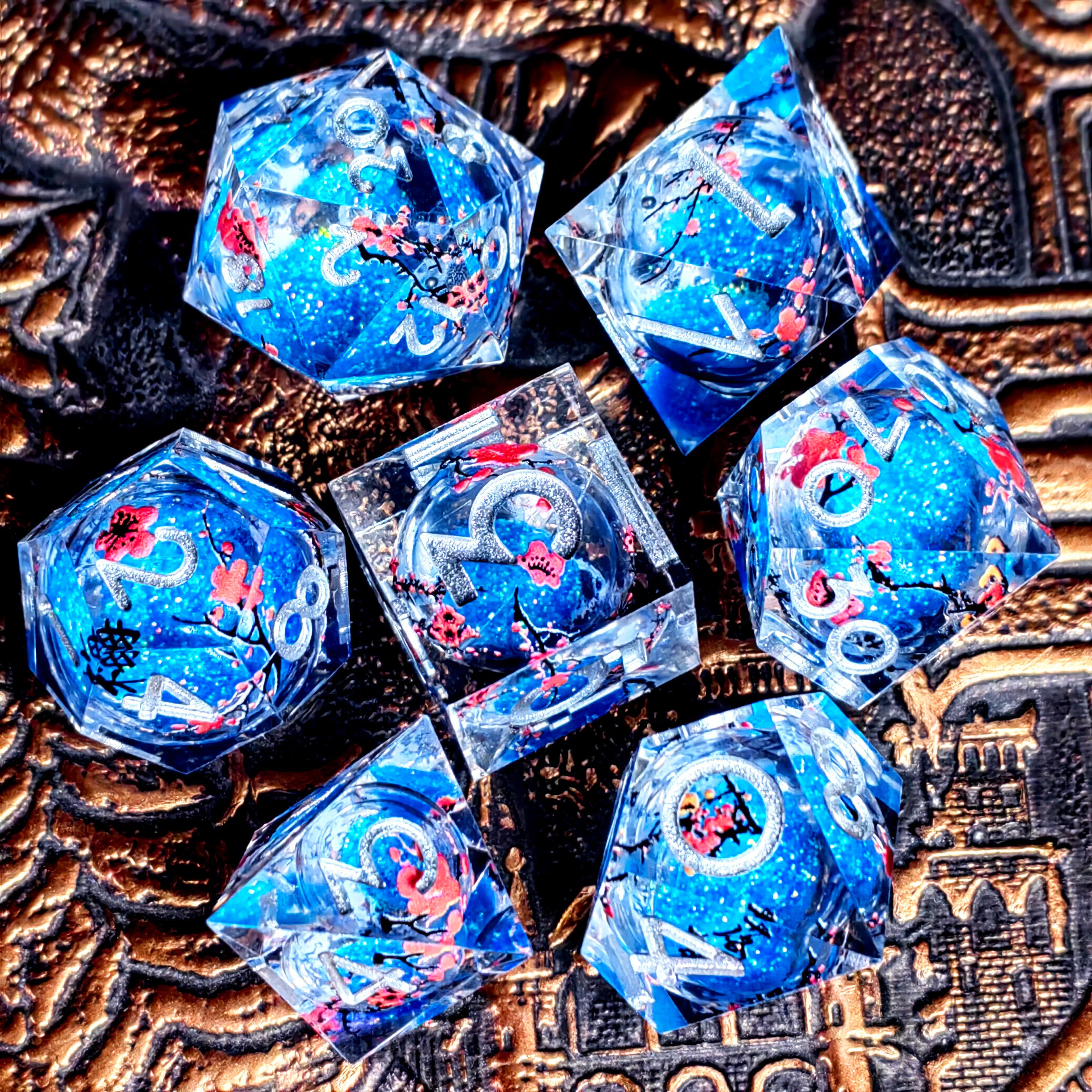 "DnD Dice Set - 7 Piece Resin Polyhedral Dice with Cute Cat Design, Transparent RPG Dice for Dungeons & Dragons, Tabletop Games"