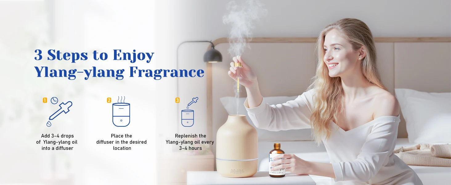 HIQILI Ylang-Ylang Essential Oil 100ML Citronella Geranium 100% Natural Tree Oil for Skin Massage Stress Relief & Aromatherapy