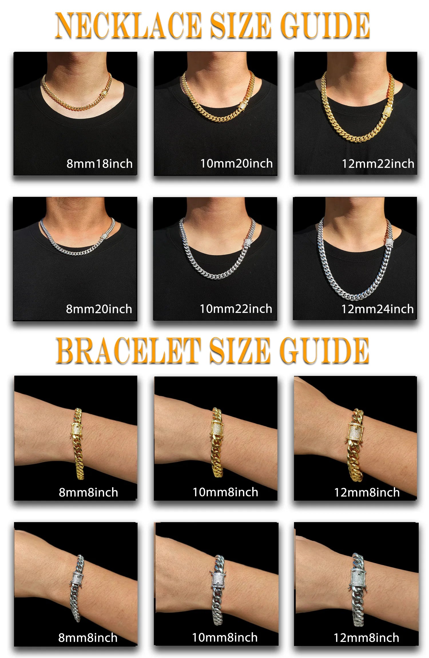 6-16mm Iced Clasp Cuban Link Chain Miami Stainless Steel Necklace Hip Hop Jewelry Gift for Men Women