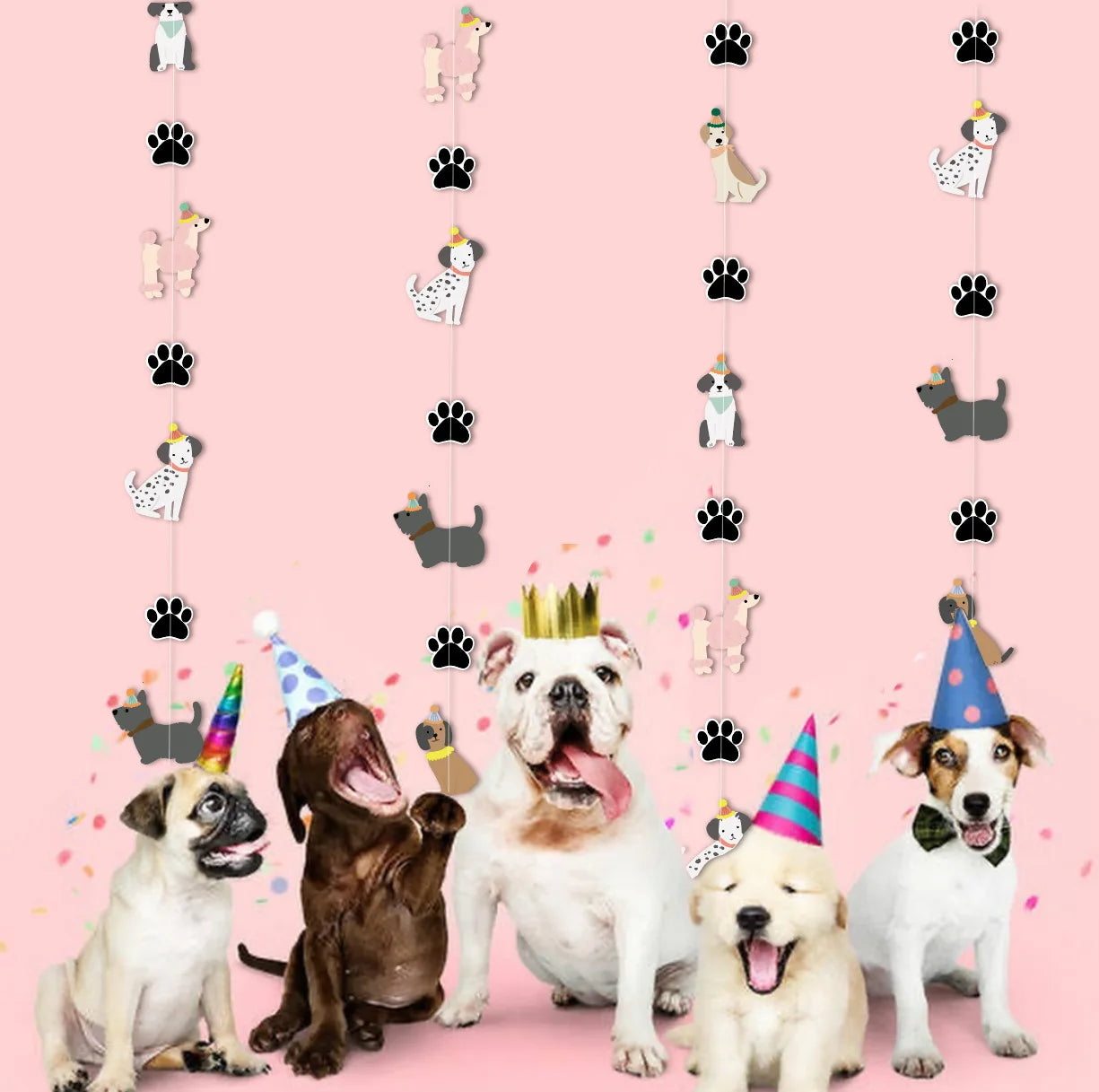 Pet Theme Decoration Cute Cartoon Dog Paw Print Garland Birthday Baby Shower Gift Giving Party Background Hanging Banner Prop