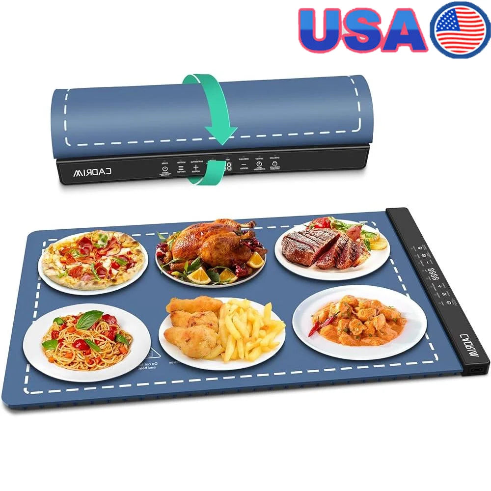 Electric Food Warming Mat Adjustable Temperature 6 Work Modes Rapid Heating Flexible Silicone Tray Parties Buffets