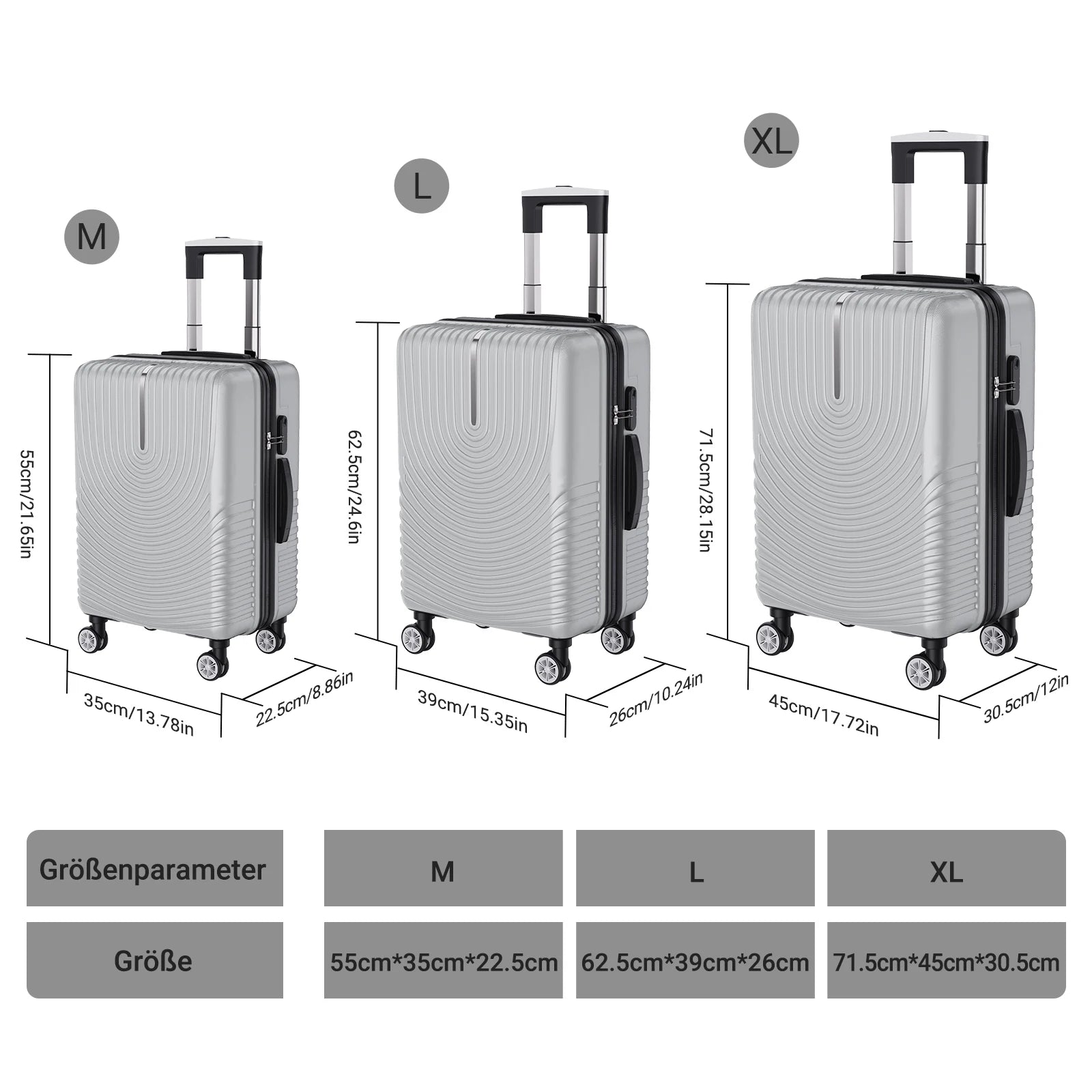 Luggage Set of 3 with Lock, 4 Rolling Spinner Wheels, ABS Lightweight Trolley Travel Suitcase for Hand Luggage Business Trip