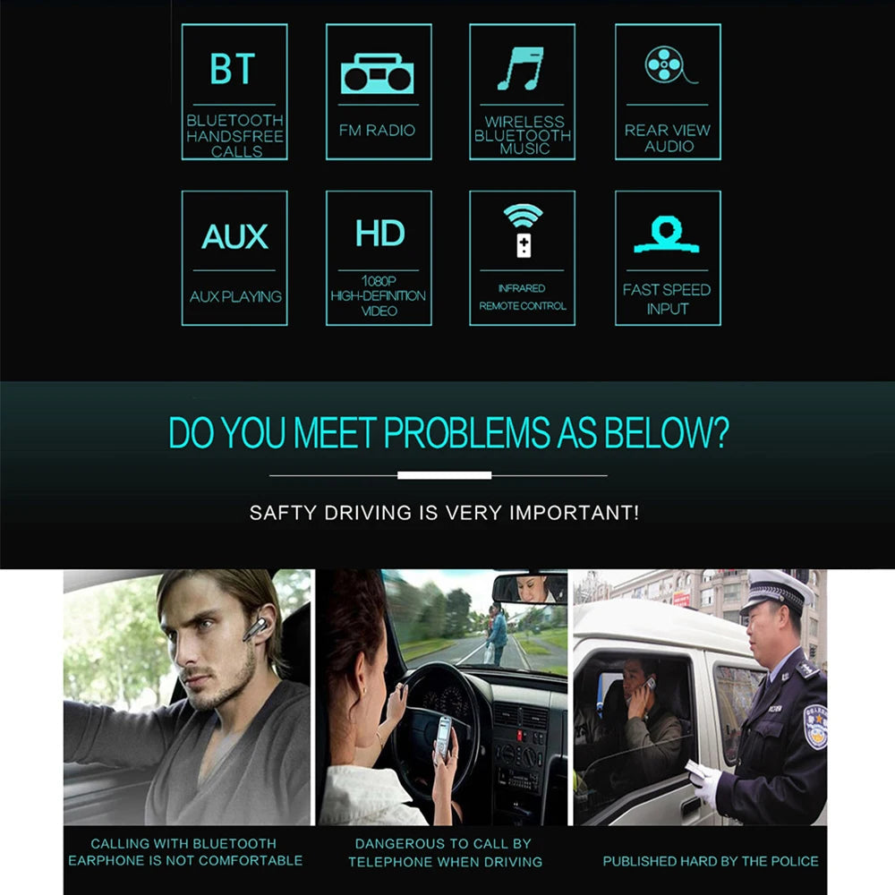 Podofo 1Din MP5 Player Mirrorlink Multimedia Player Bluetooth FM USB EQ 4Core 7 ''Retractable Screen Touch Screen Car Radio