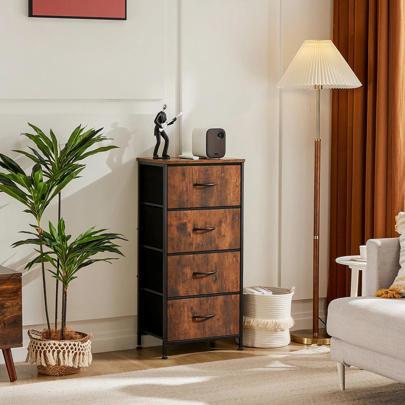 JIAN-Armoire de Rangement pour Vêtements, Commode pour Chambre à Coucher, 4 Tiroirs de Proximité en Tissu, Armoire à Cadre en Acier