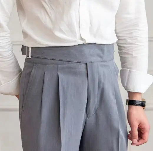 Naples Casual Business Attire Bottoms Men Slim Italian Gurkha Classic Trousers Comfortably Fit Your Curves Adjustable Waist
