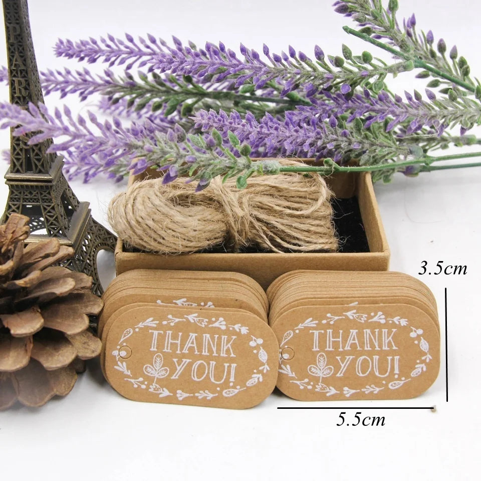 50PCS Christmas Kraft Paper Tags Handmade/Thank You DIY Crafts Hanging Tag With Rope for Christmas Gift Wrapping Supplies Favors