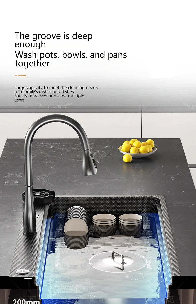 Stainless Steel Gray Kitchen Sink Multifunctional Stain and Scratch Resistant Large Single Slot Household Wash Cuisine Basin
