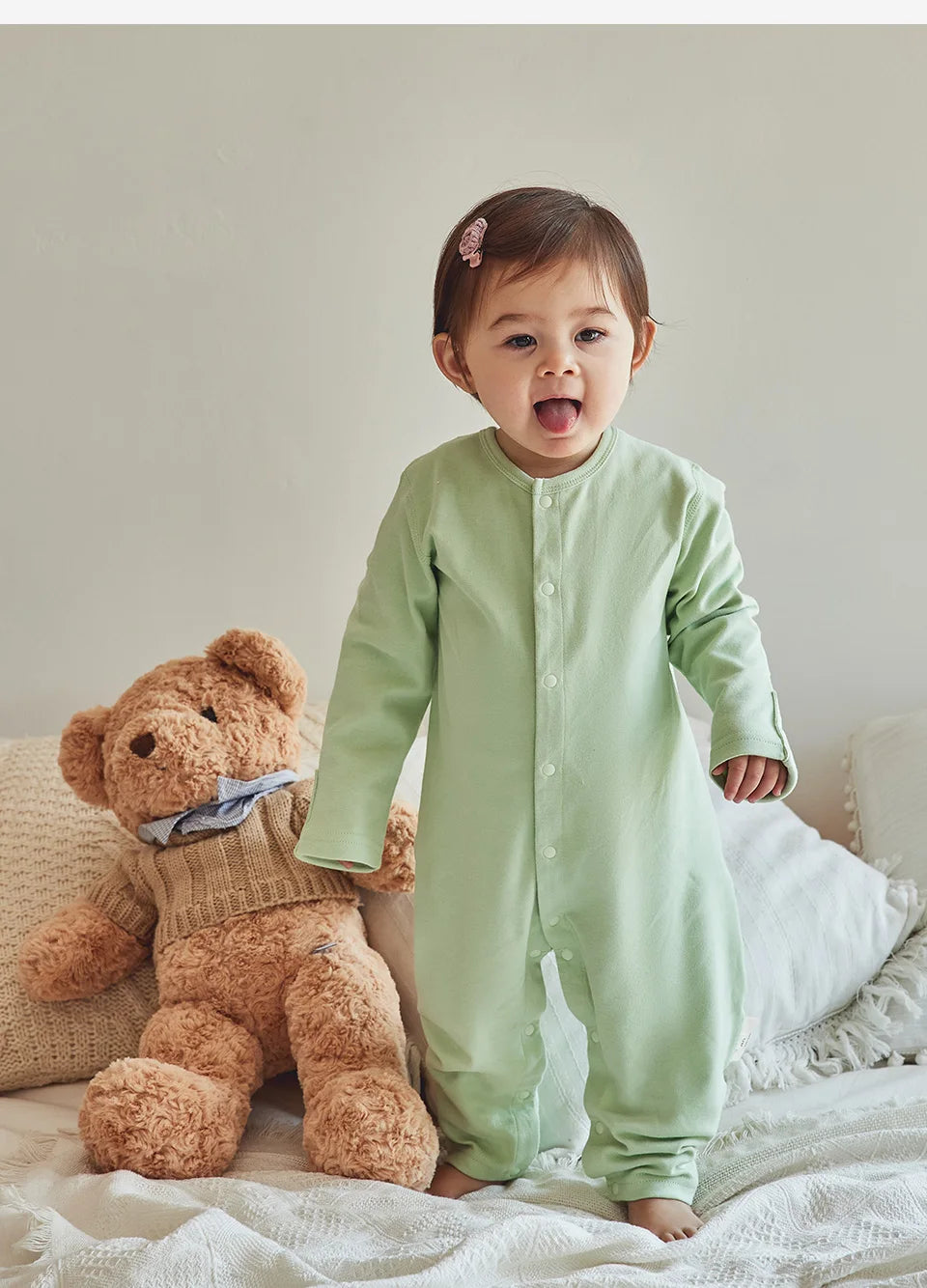 Baby Romper For 3-12Months Spring Thin 1.0Tog Jumpsuit Baby One-Piece Pajamas Soft Split-Leg Sleepwear Easy To Change Diaper