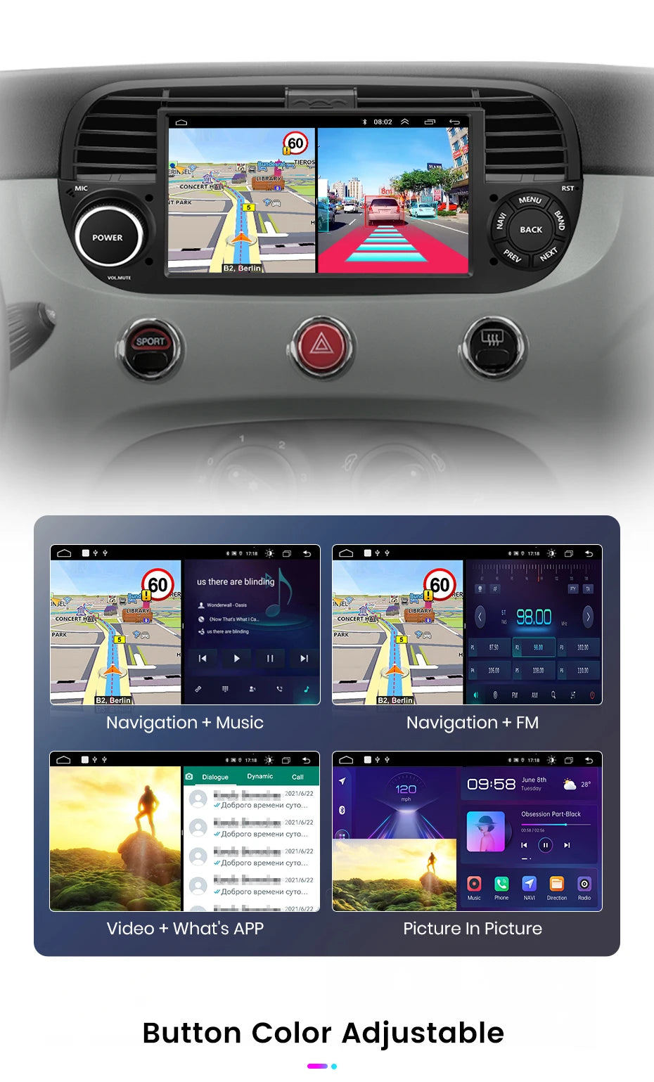 Junsun Android13 Car Radio For FIAT 500 500C Abarth 2007-2015 Car Smart Systems For Apple Carplay FM GPS SWC BT