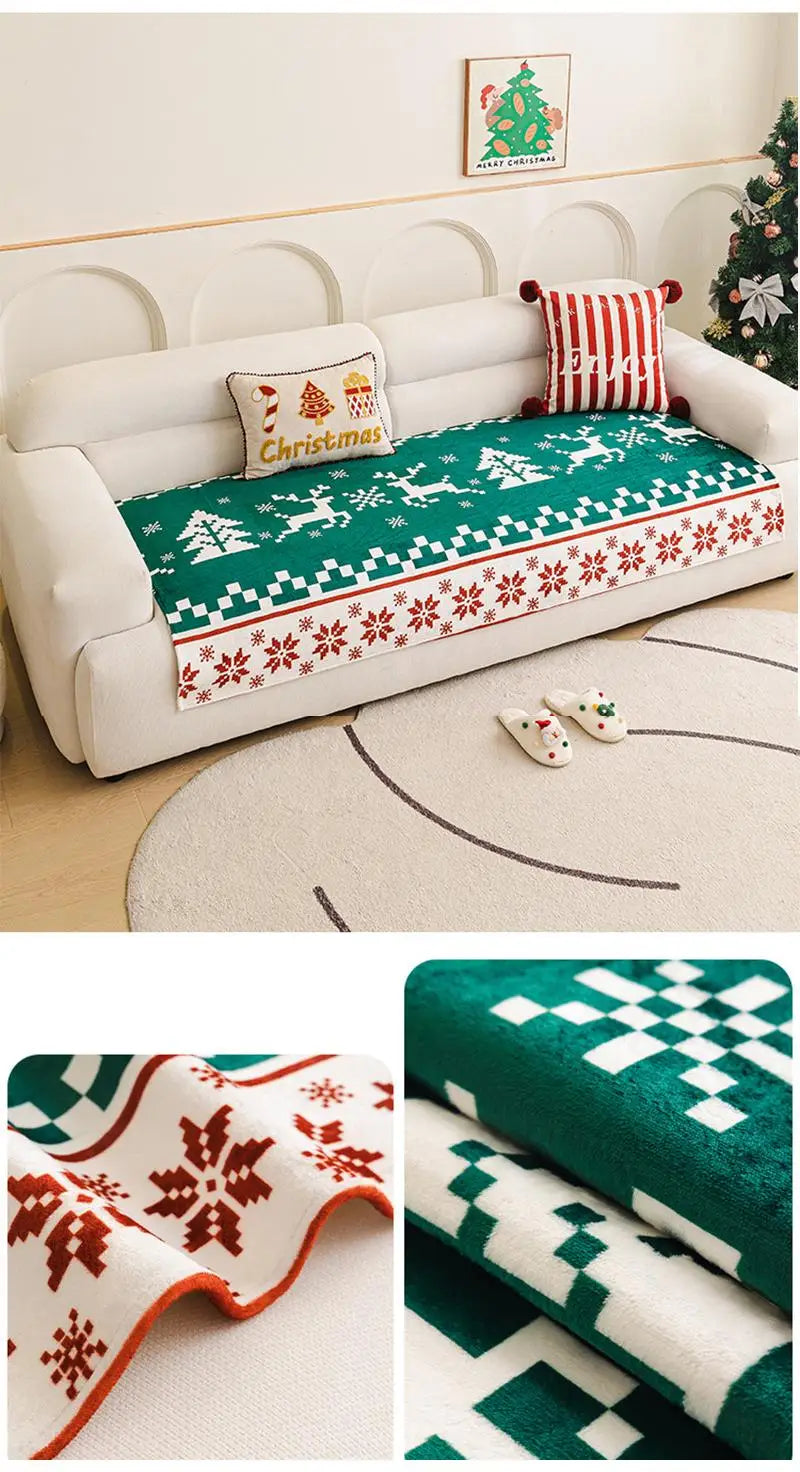 Winter Christmas Flannel Sofa Cover Anti-Slip All-Inclusive Universal Sofa Cover In One Straight Row Sofa Cushion Decor Home