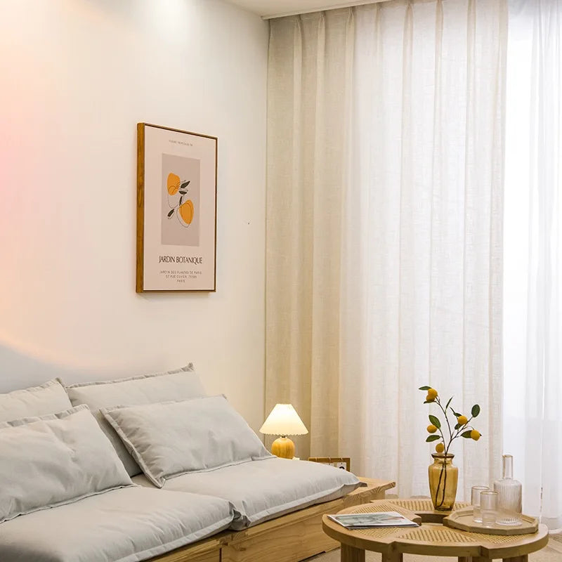 Modern Beige Natural Linen Like Tulle Living Room Flax Sheer Curtains for Bedroom Voile Window S Folds Custom Size Drapes