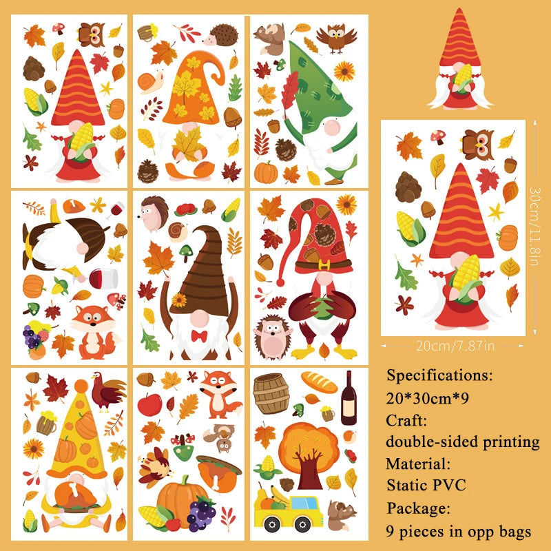 ملصقات ديكور منزلي إبداعية بموضوع عيد الشكر في الخريف، ملصقات نافذة وباب زجاجي وكهرباء ساكنة