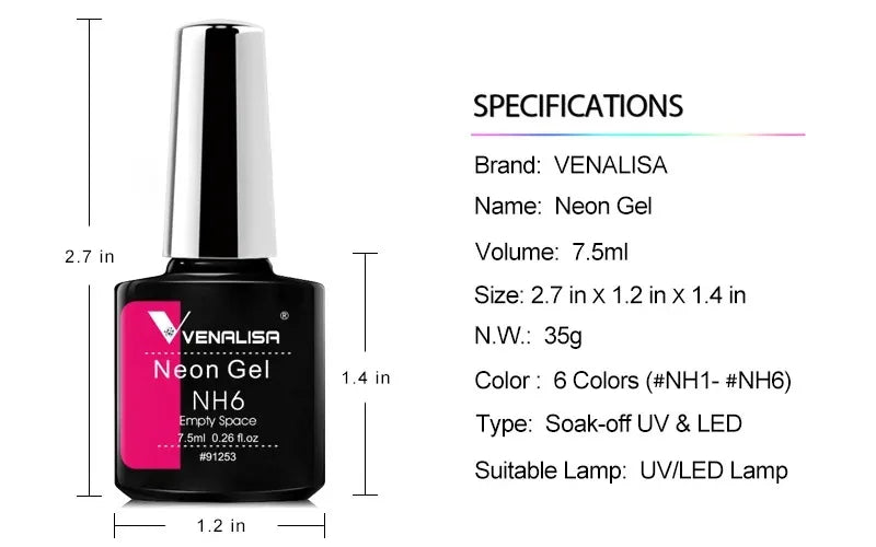 VENALISA Neon Gel Nail Polish, Bright Color Soak off for Professional Manicure And DIY Home Use Nail Art Salon Designs