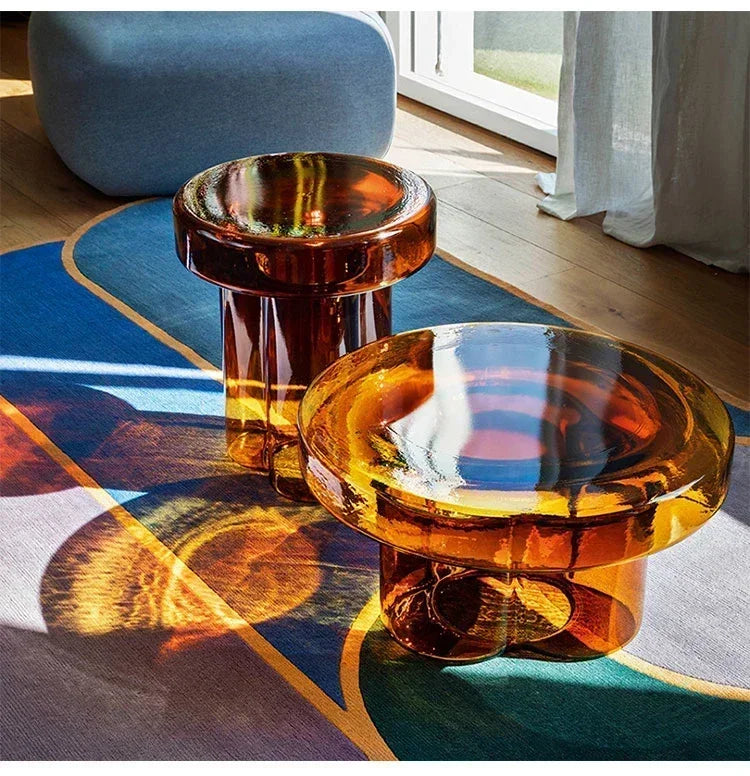 Verre Transparent café moderne rond chevet nordique pétale côté salon meubles créatifs Table ronde