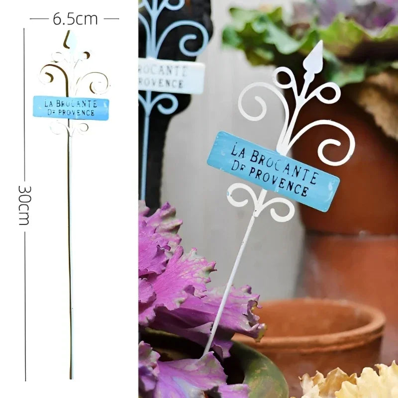 إدراج زهرة قوس الشرفة، وعاء زهور من الحديد المطاوع، ديكور منظر طبيعي للفناء، علامة تسمية النباتات الخارجية للحديقة