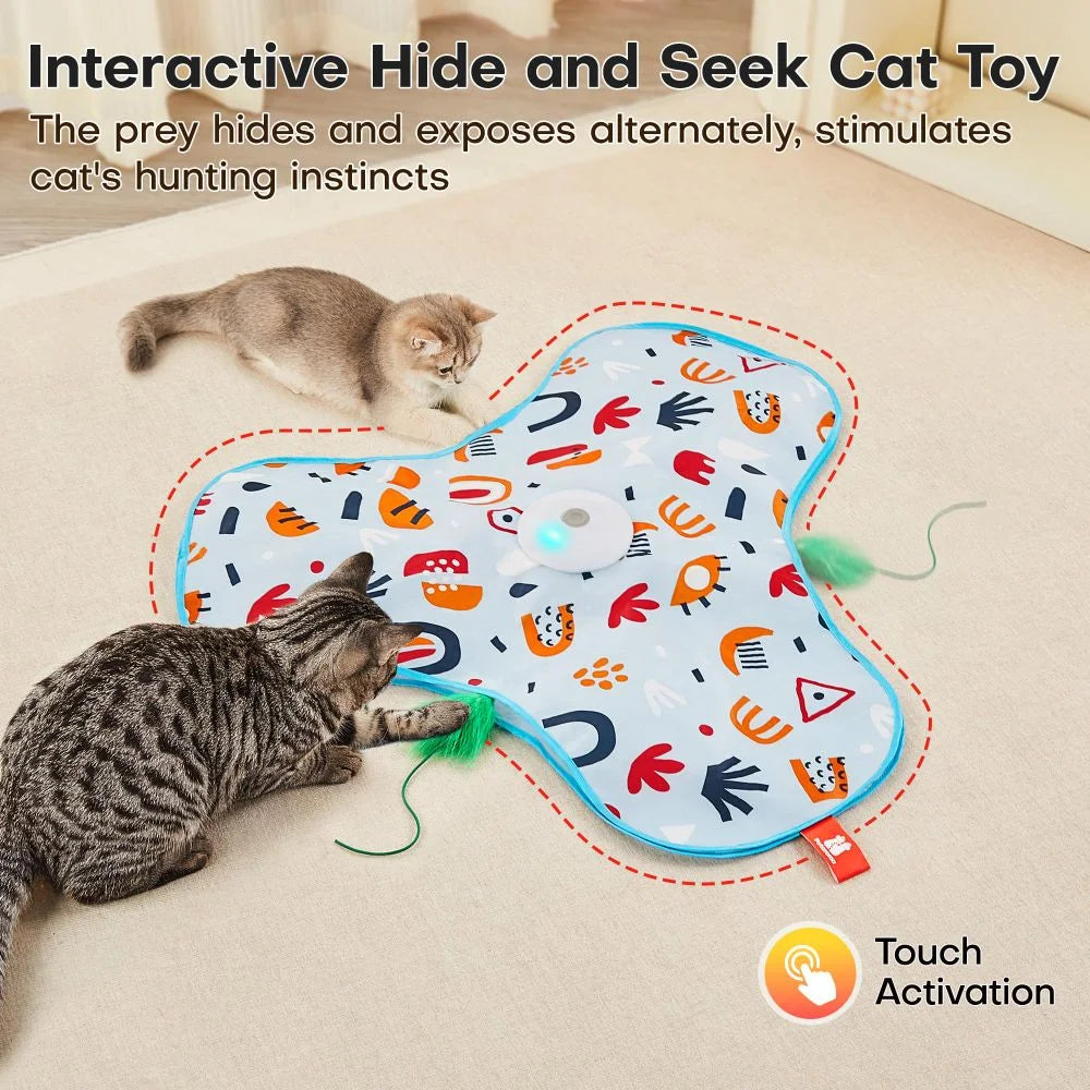Smart Hide and Seek Cat Toy Electric Thermal Sensing Cat Catch Cover Real Mouse Squeaky Touch Activated Feather Teaser Wand