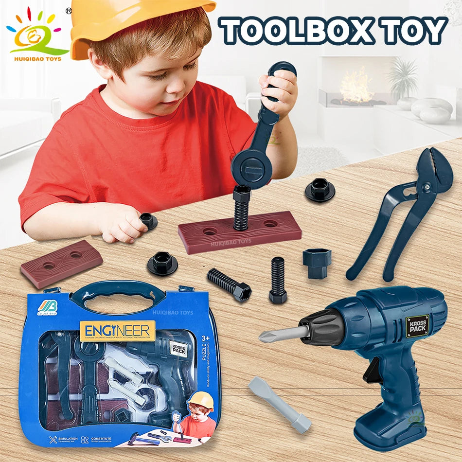 Children's Toolbox Engineer Simulation Repair Tools Drill Saw Screwdriver Pincers Kit Pretend Play House Toys for Kid Gift