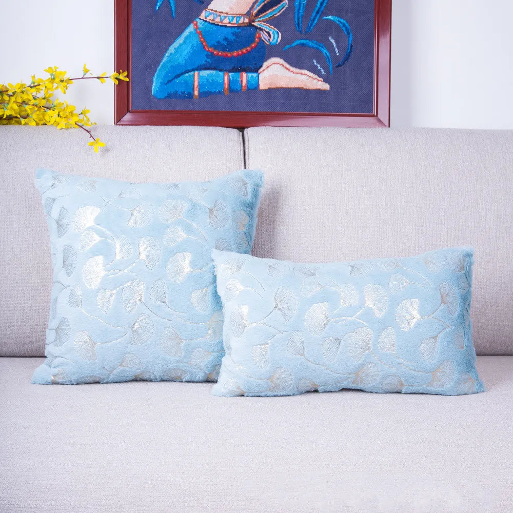 Golden Printed Ginkgo Leaf Pillow Cover 45*45cm 30*50cm Decorative Pillowcase for Living Room Luxury Plush Fur Cushion Covers