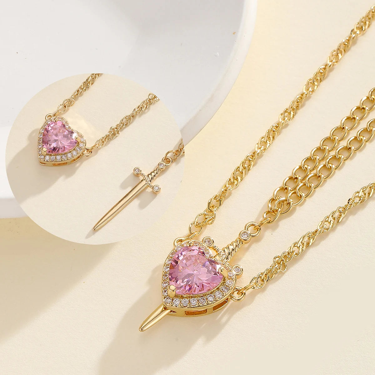 Snow White and the Huntsman Couple Necklace Heart and Sword Pendant Necklace for Women Romantic Valentine's Day Jewelry Gifts