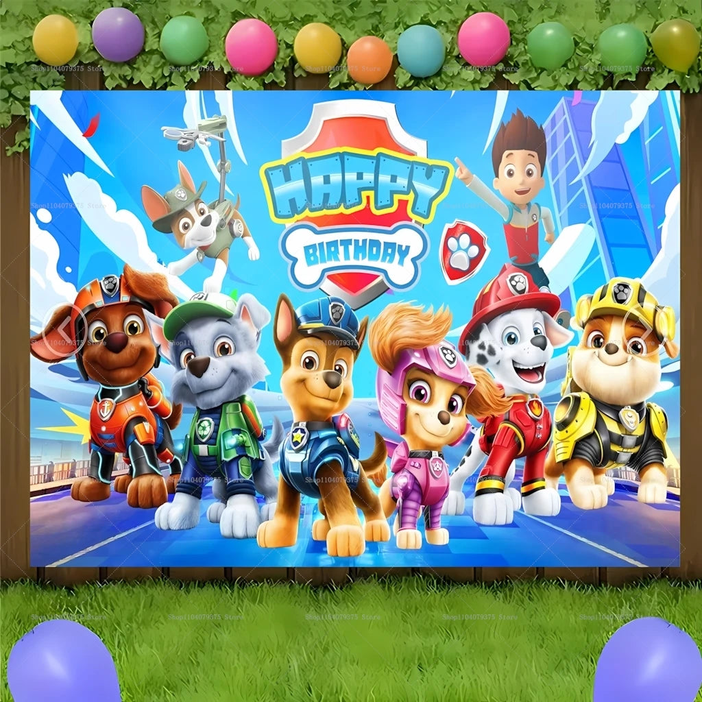 Paw Patrol Happy Birthday Photography Backdrop Balloons Children Celebration Birthday Party Decoration Background Photo Props