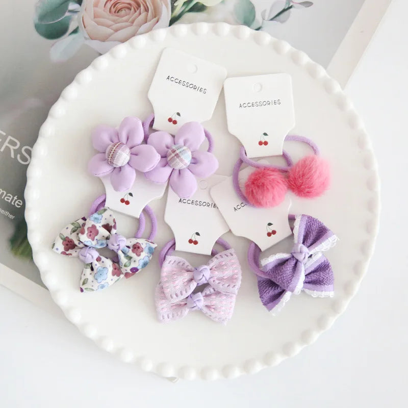 Elastic Hair Bow for Children, Children's Headwear, Hair Accessories for Girls, Cute Hair ties, Lovely Hair Rope, 10Pcs per Lot
