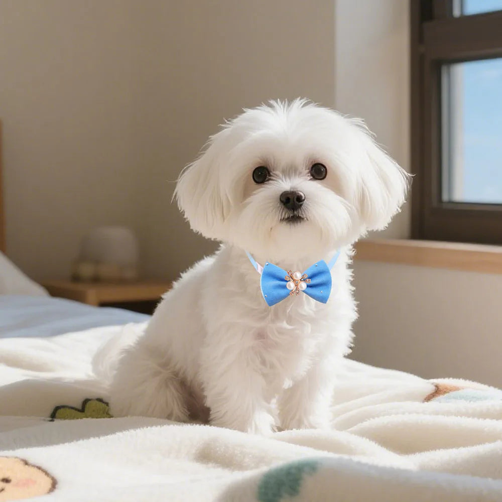 10PCS Diamonds Pet Collars For Dogs Bowties Adjustable Dog Bow Ties Small Cat Necklaces Winter New Pet Grooming Supplies