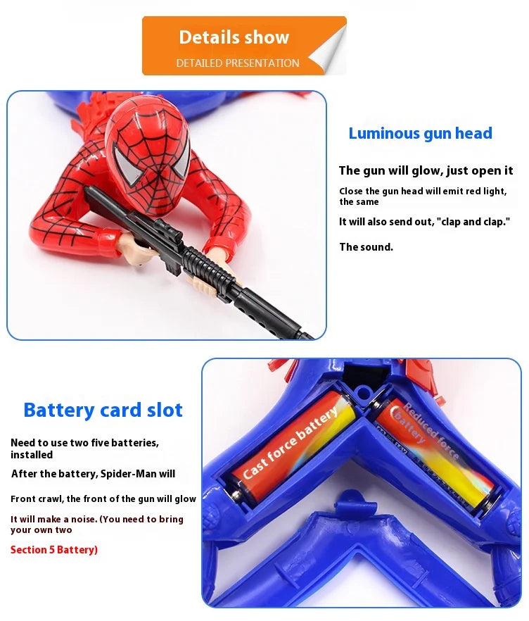 Marvel Peripheral  Crawling Toy Spider Man Captain America Hulk With Gun Crawling Model With Lights Children's Crawling Toy