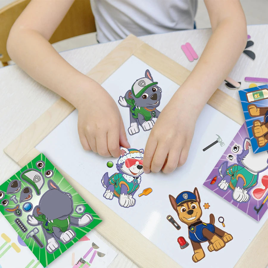 Cartoon Paw Patrol Birthday Party Supplies DIY Make a Face Puzzle Stickers Christmas Classroom Rewards Birthday Gifts for Kids