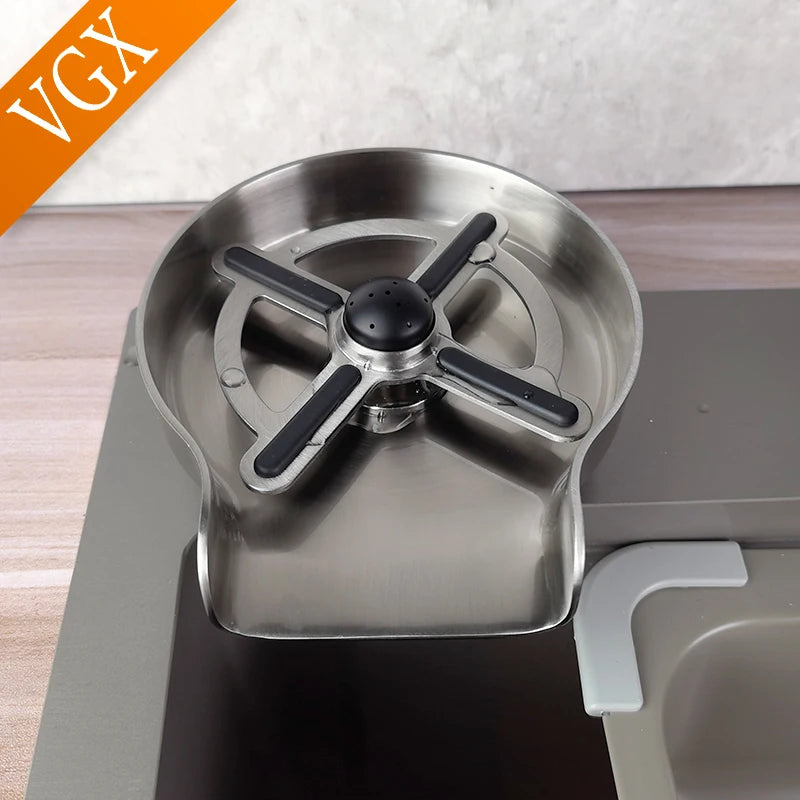 VGX Automatic Cup Washer Rinser Glass Cup Washer Bar Beer Milk Tea Cup Cleaner Faucet Stainless Steel 304 Kitchen Accessories