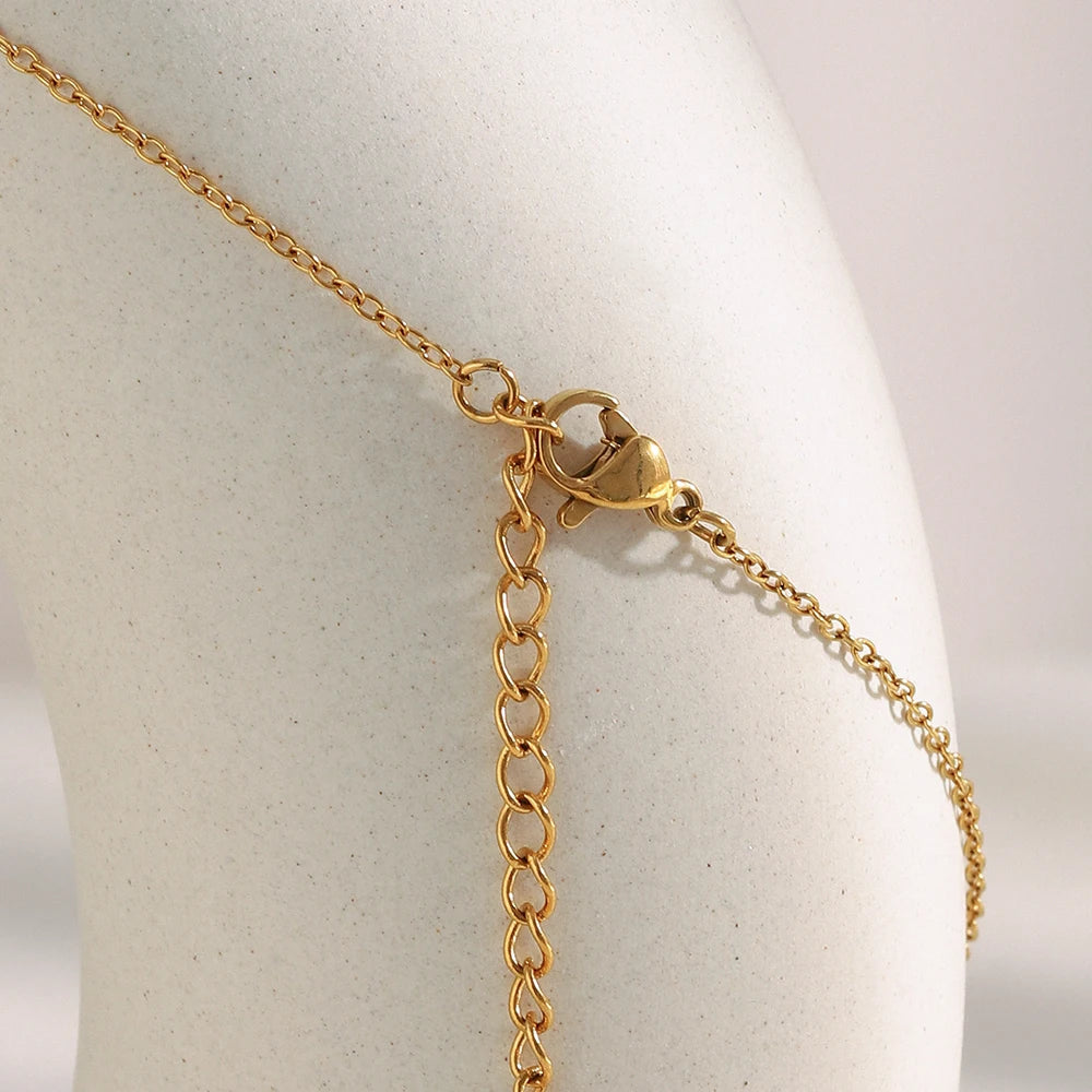 EBbelle 18k Gold Plated Rhombus Shape Moon Sun Pendant Necklace Stainless Steel Waterproof Fashion Unique Women's Jewelry