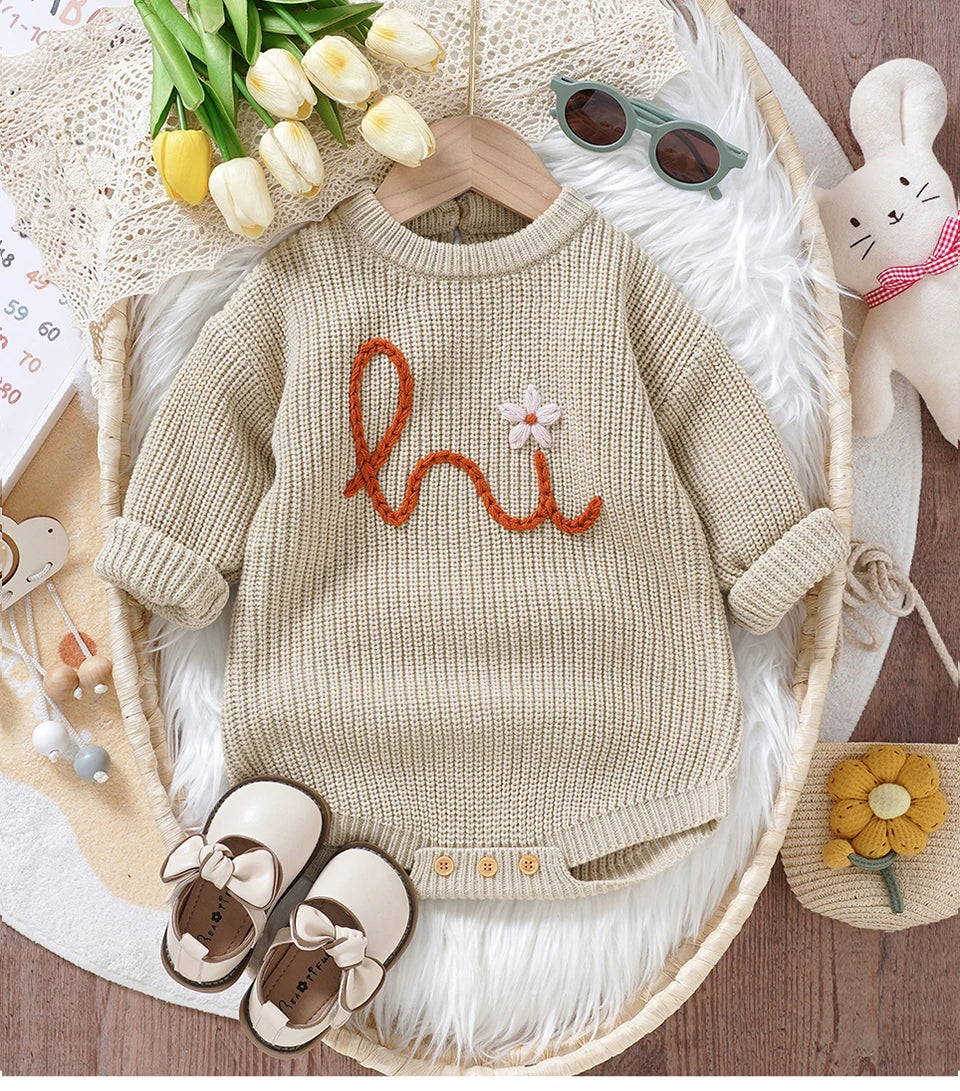 Infant Baby Girl Knitting Bodysuits Clothes 0-18m Spring Autumn Winter Newborn O Neck Long Sleeves Onesie Outfits Child Costumes