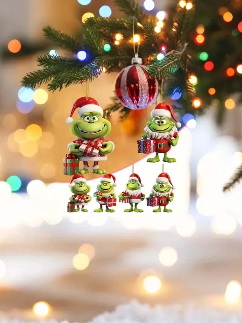 4Pc Christmas Decoration Grinch Collection: Multi-functional Ornaments for Cars, Christmas Trees, and Backpacks