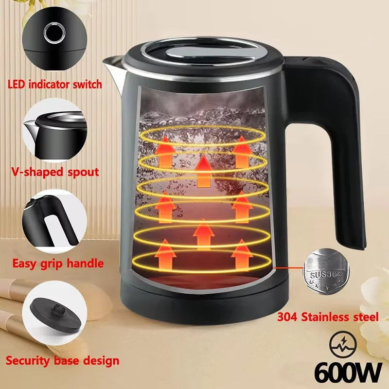 304 Stainless Steel Electric Kettle Portable 500ML Coffee Pot Electric Water Heater Teapot 600W Automatic Power Off kettle Home