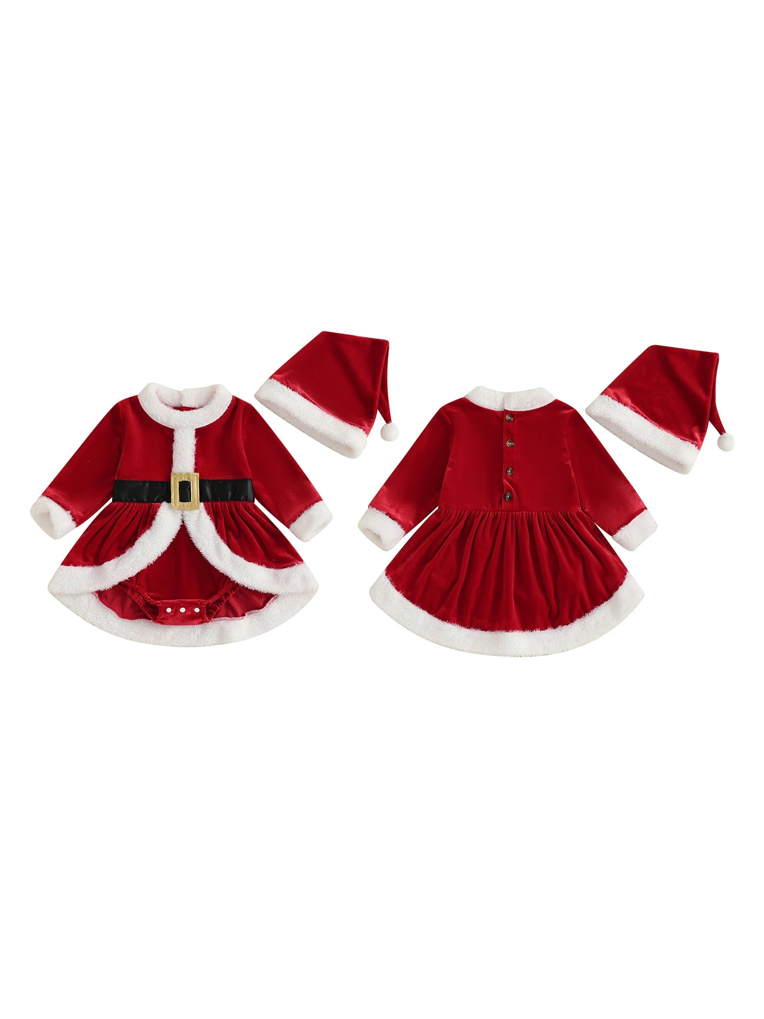 Baby Girl Christmas Outfit Plush Long Sleeve Romper Dress Hat Santa Costume 2 Piece Set