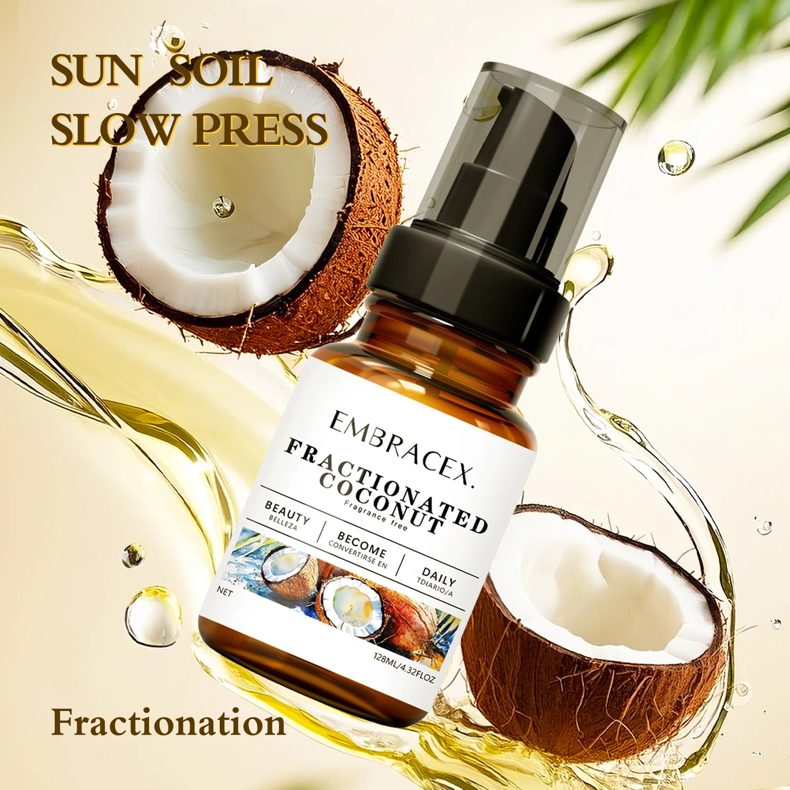 128ml Huile de noix de coco fractionnée Huile de support d’huile Aromathérapie pour les femmes et les hommes Tous les types de peau/cheveux Massage Ingrédients naturels