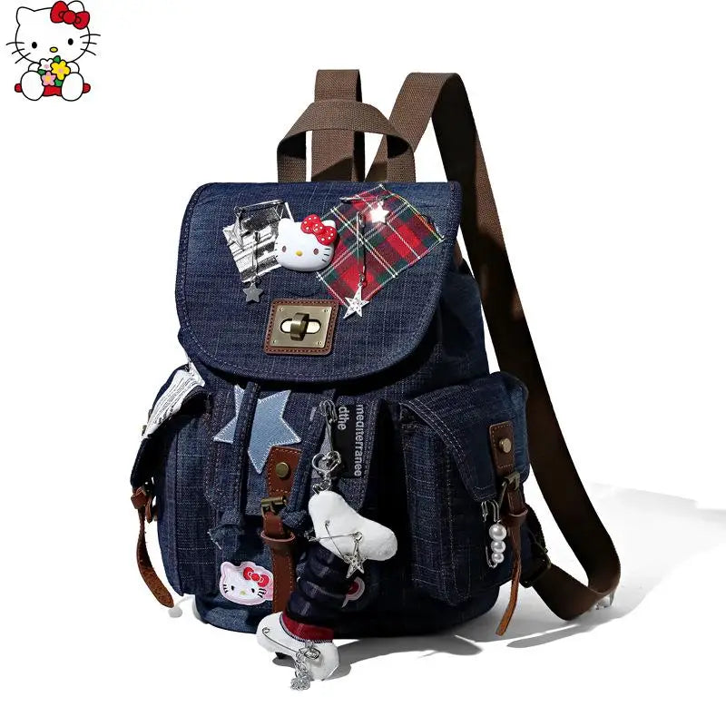 Cute Sanrios Hello Kittys Backpack Cowboy Collage Schoolbag High-Capacity New Portable Good-Looking Cartoon Cute Fashion Gift