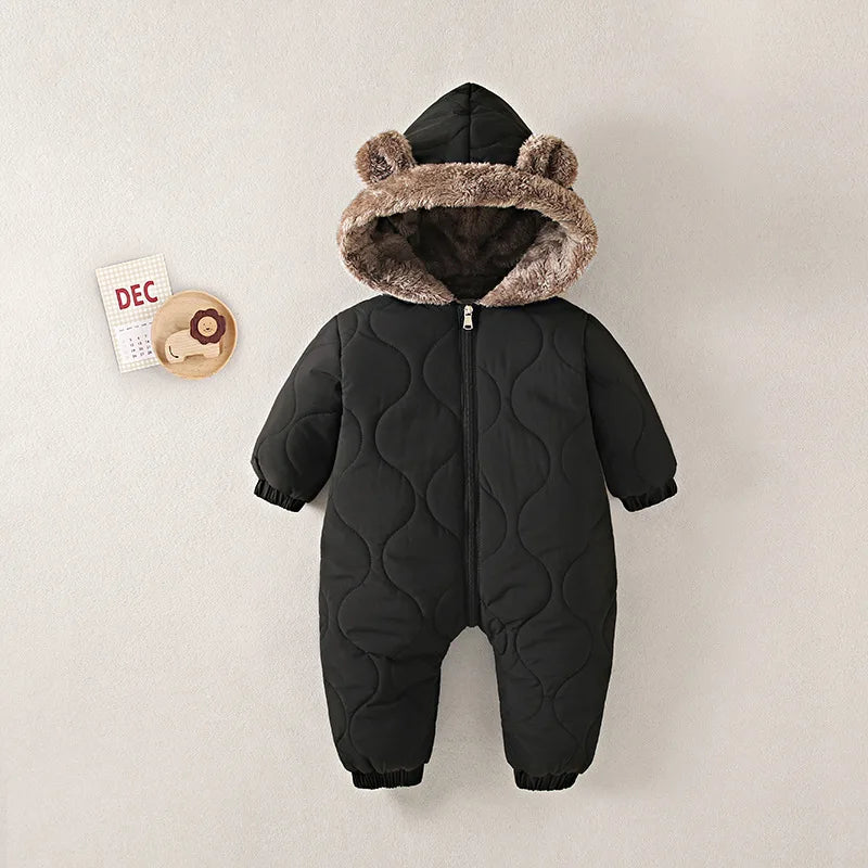 0-3Y Newborn Baby Bodysuit Children's Down Cotton Jacket Bear Ear Velvet Plush Jumpsuit Thick Rompers Baby Boys Girls Bodysuits