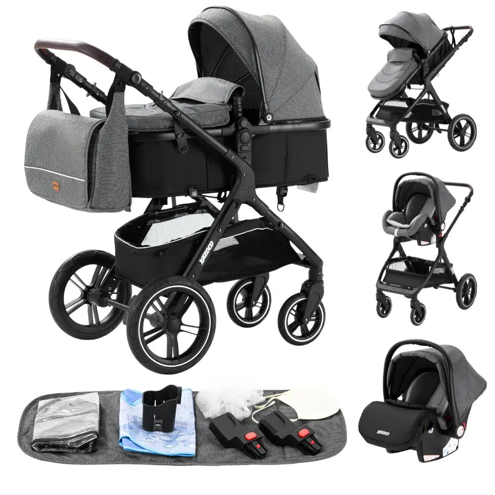 Poussette bébé 3-en-1 compacte, siège auto pour bébé, système de voyage portable pour bébé, poussette légère, poussette bidirectionnelle