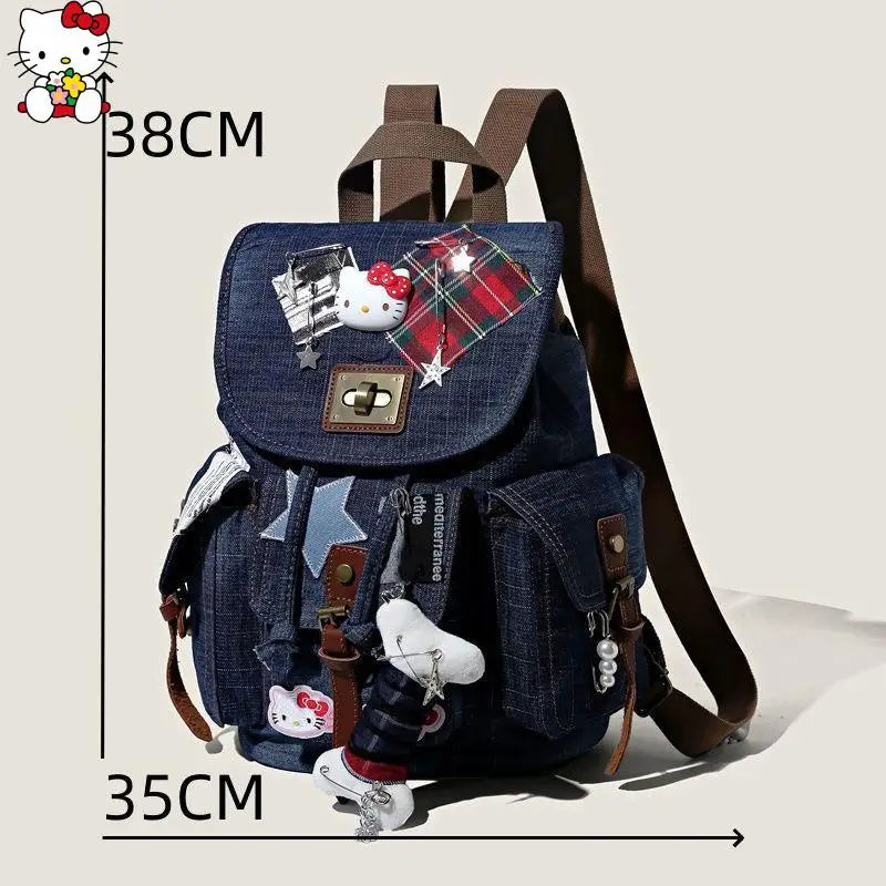 Cute Sanrios Hello Kittys Backpack Cowboy Collage Schoolbag High-Capacity New Portable Good-Looking Cartoon Cute Fashion Gift