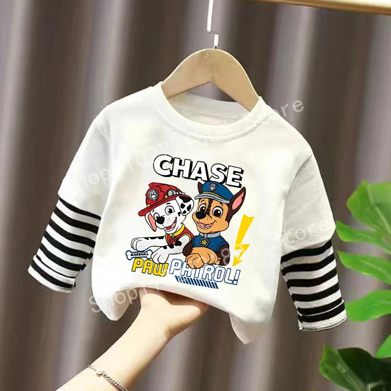 PAW Patrol T-shirt Cute Cartoon Print Long Sleeve Round Neck Kawaii Cotton Boys Girls Clothes Fashion Hip Hop Children Clothing