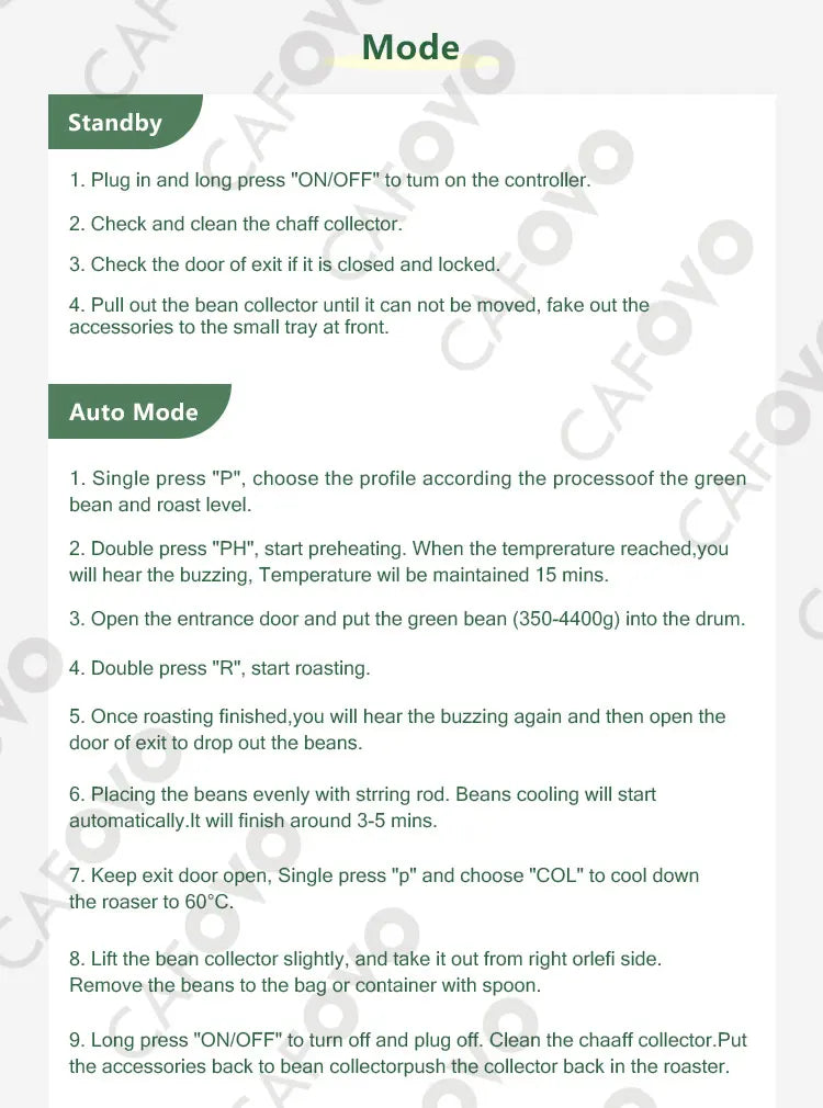 CAFOVO RE-1 Electric Coffee Bean Roaster Commercial Roaster Automatic Roasting Machine with 3 Baking Curve Grain Dryer 110-220V