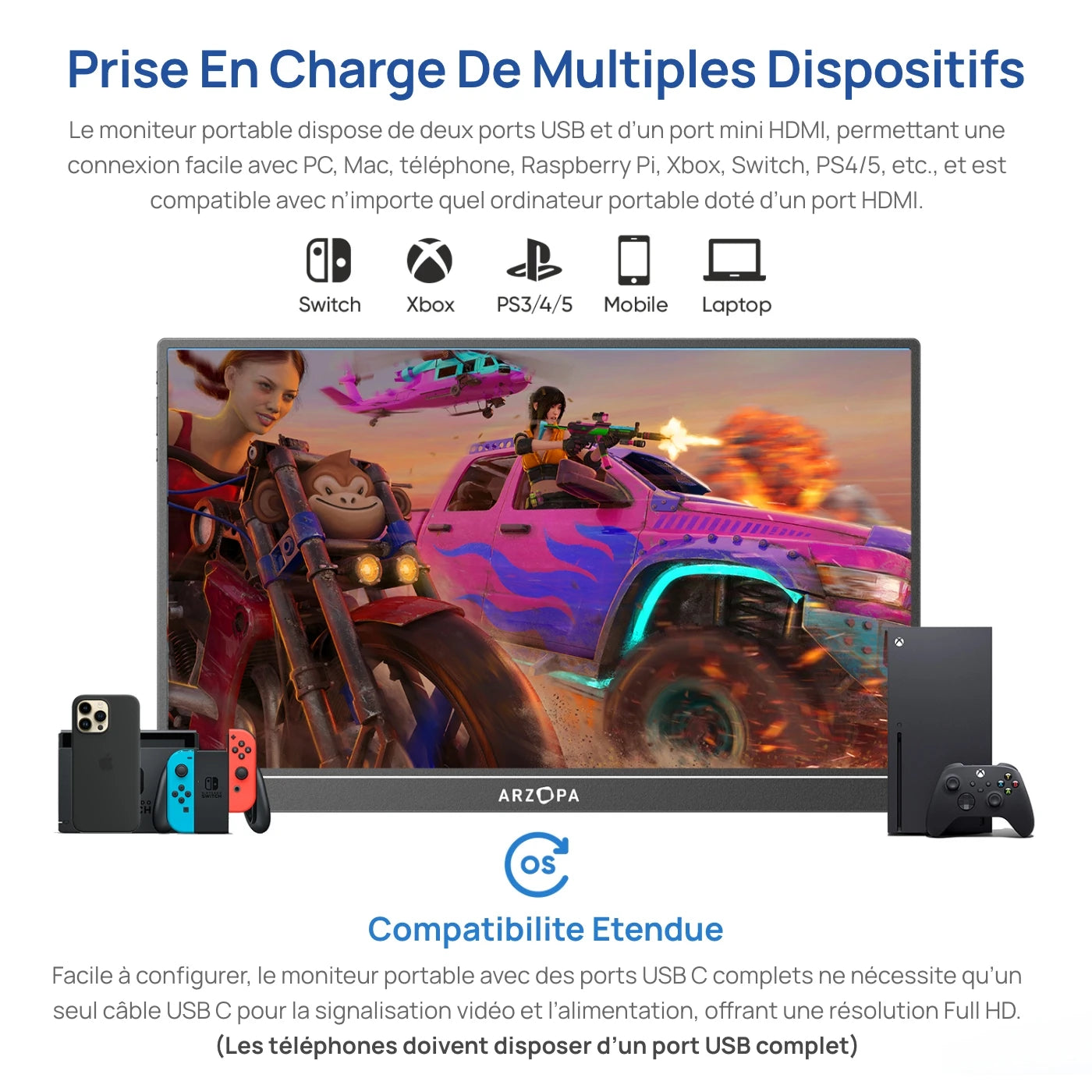 ARZOPA 16.1 inch 100% sRGB 144Hz Portable Monitor Gaming  Laptop Display with Type C Mini HDMI For PS/Steam/Deck/Switch/PC/Mac