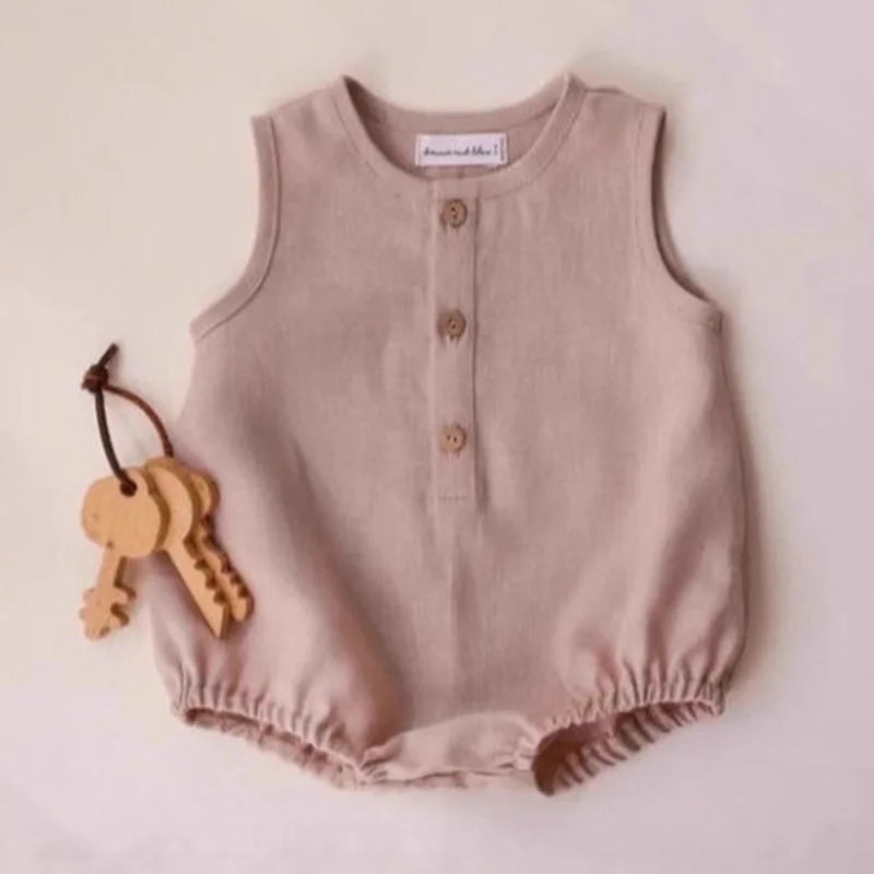 Newborn Baby Boys Linen Cotton Romper Soft Breathable Sleeveless bodysuits Infant Jumpsuit Toddler Girls One-Piece Clothes 0-24m