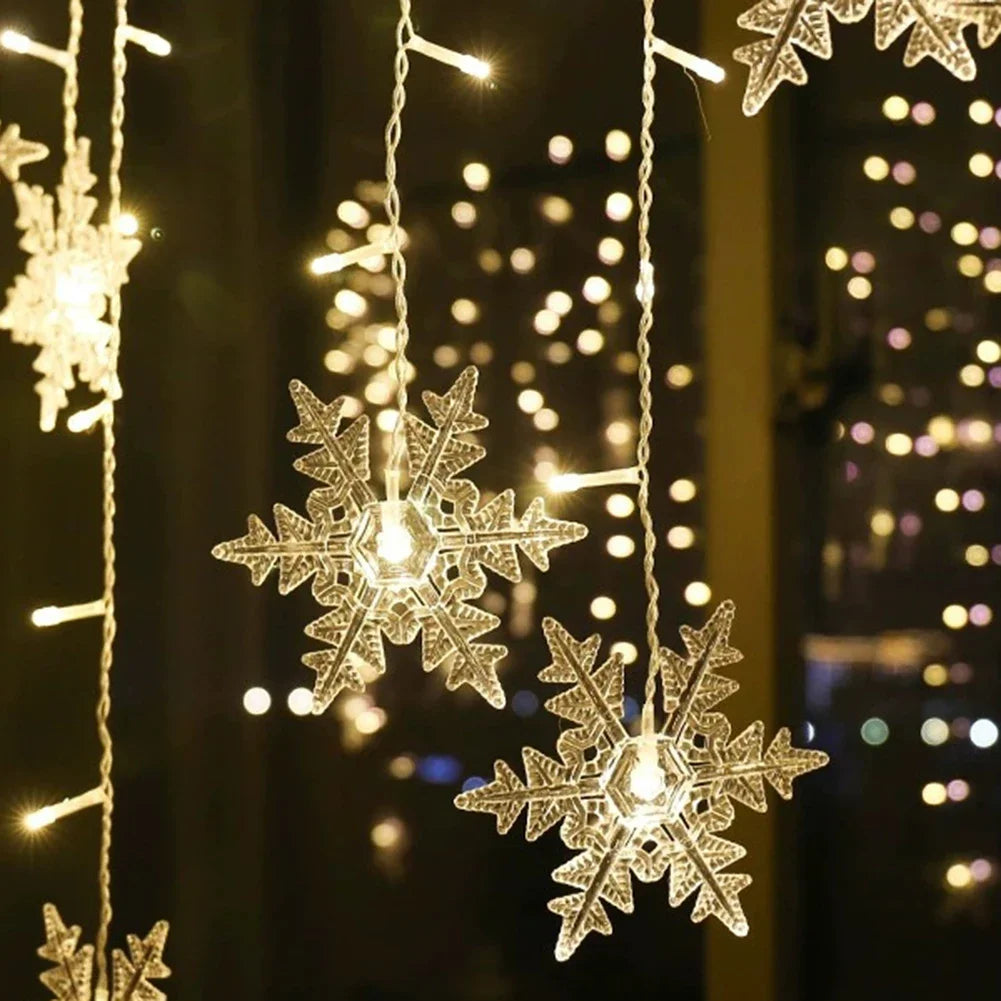 Christmas Snowflake Fairy Lights 4M 96Led Curtain Lights Snowflake String Lights for Halloween Thanksgiving Christmas Decoration