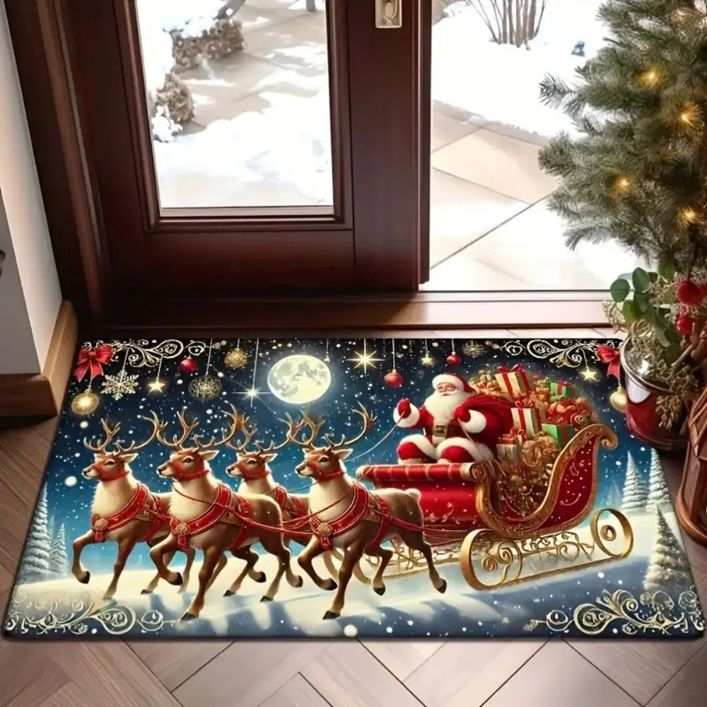 VIKAMA Christmas Reindeer Decorative Rug Living Room & Bedroom Door Mat Non-Slip, Stain-Resistant Carpet Home Furnishing