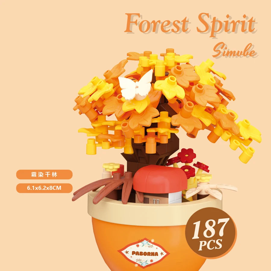 Colorful Forest Spirit Micro Building Blocks Plastic Potted Plants Educational Kids Toys New Year Decor Thanksgiving Day Gifts