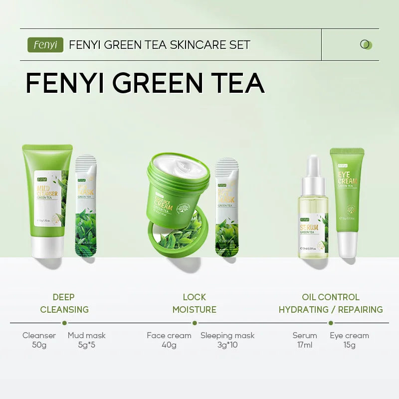 19pcs Gift Box Kit Green Tea Skin Rejuvenation Face Essence Korean Face Cream Fade Dark Circles Eye Cream Skin Care Products